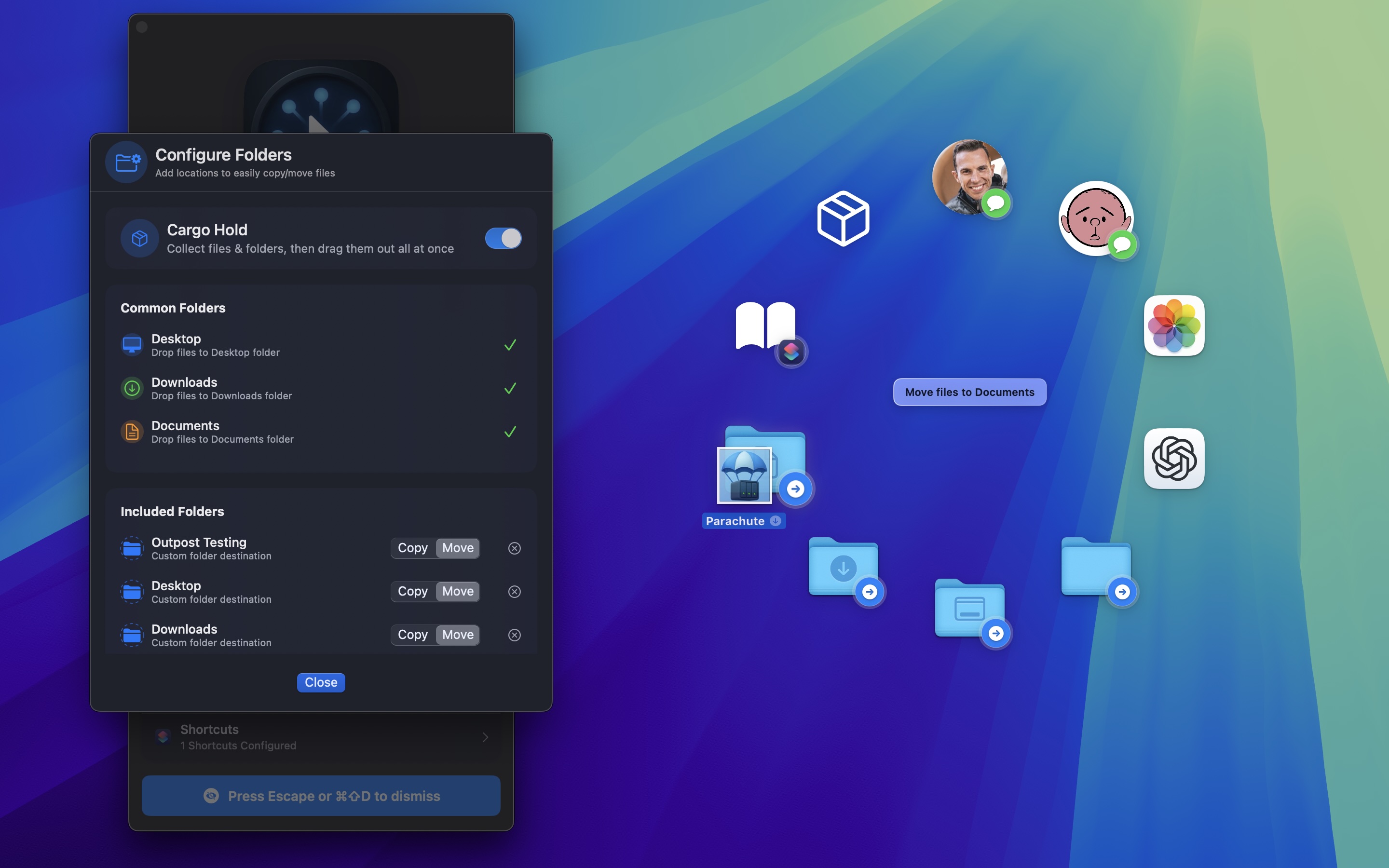 Drag and drop files to destinations